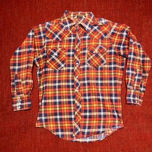 Vintage Sears Western Pearl Snap Plaid Shirt Large